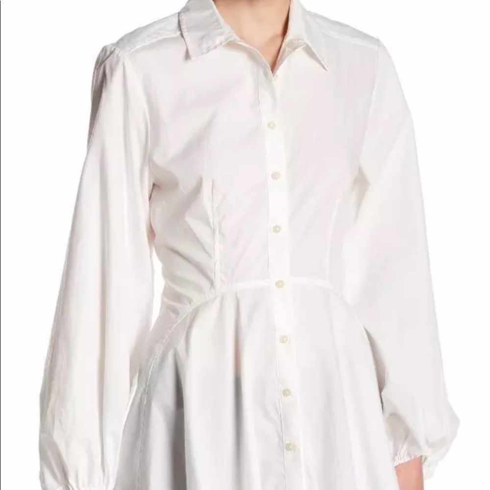 Free People White Button Fit & Flare Top